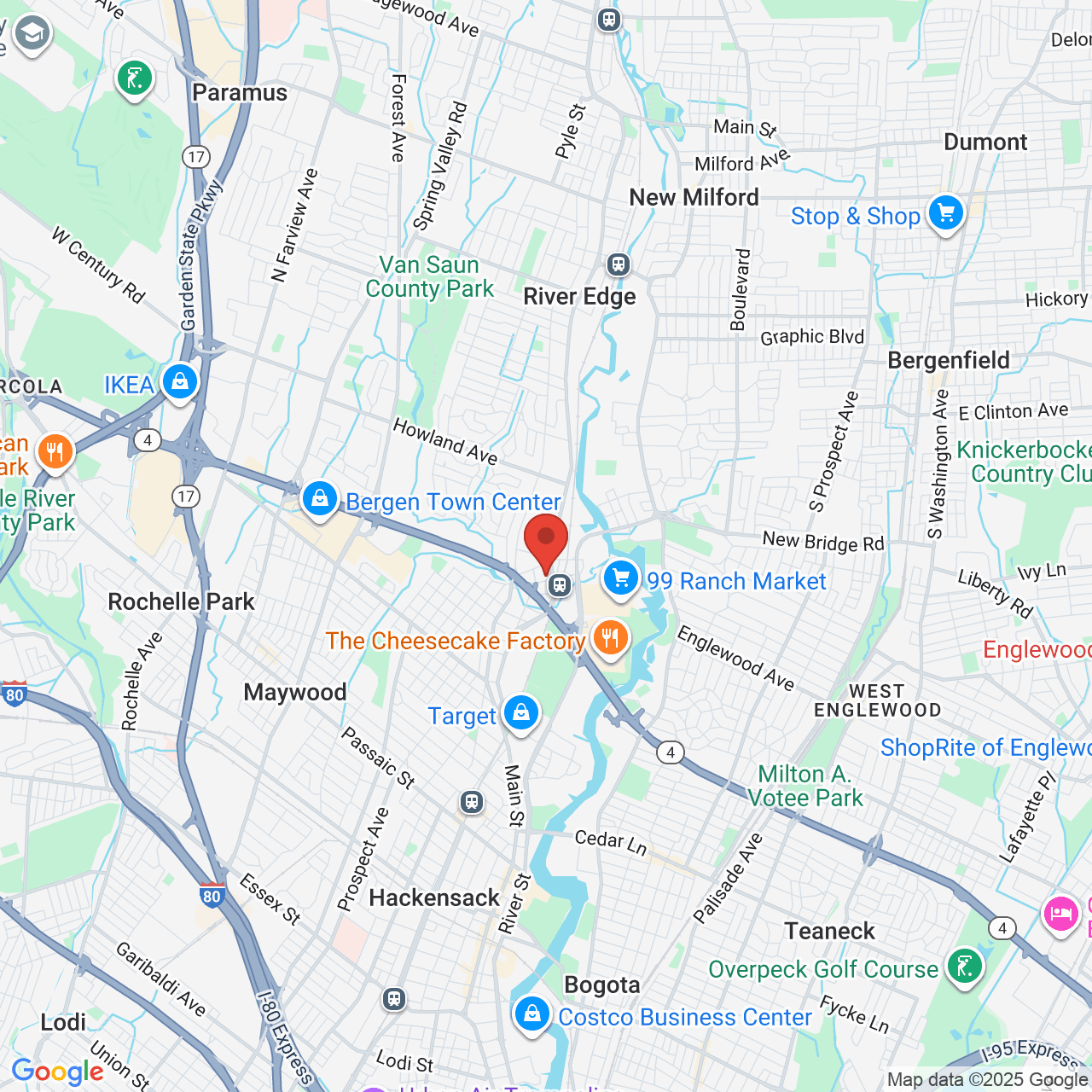 Google map image of our location in 111 Kinderkamack Rd River Edge, NJ
